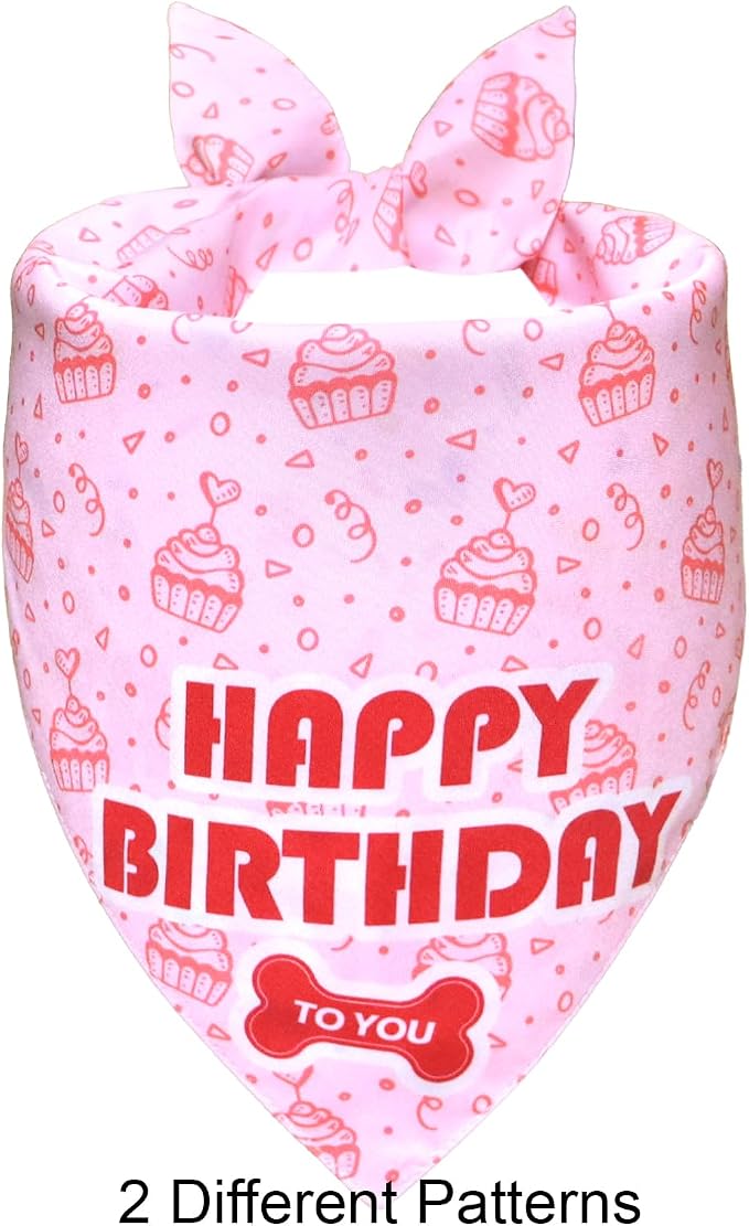 Dog Birthday Bandana Girl for Small Dogs, Reversible 2 Patterns in 1, Puppy - Image 3