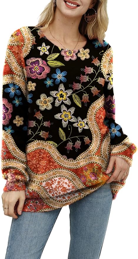 YESNO Women Christmas Sweater Graphic Printed Oversized Pullover Sweaters by YESNO