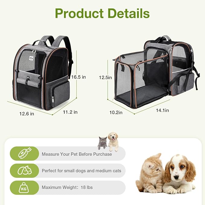 Lekebobor Cat Carrier Backpack, Expandable Pet Carrier - Image 2