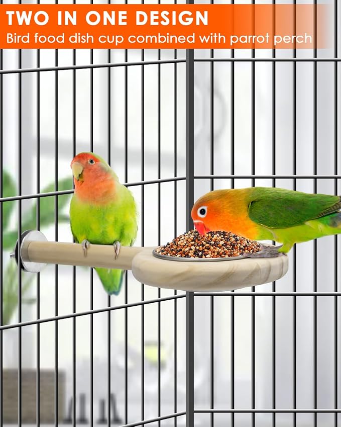 KATUMO Bird Perch Feeding Cup Birds Platform Parrot Wood Perch Stand Toy Cage - Image 4