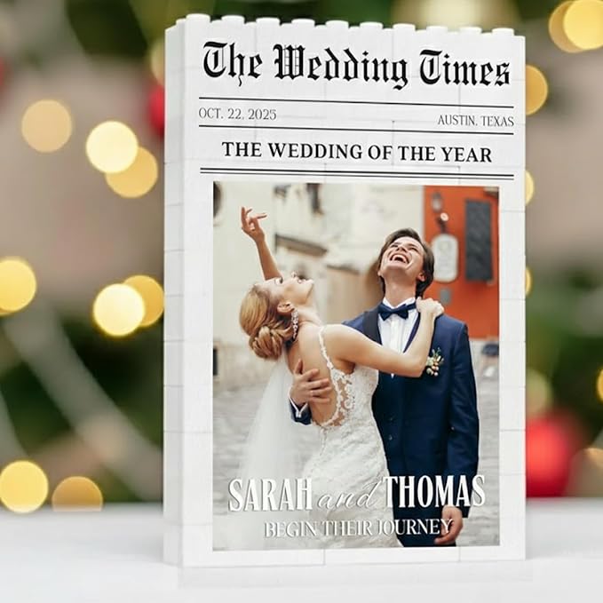NAZENTI Personalized Newlywed Newspaper Building Block Keepsake by Nazenti