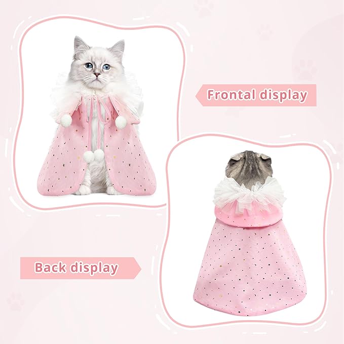 KOUPA Pet Wedding Costume for Cat Small Dogs, Sparkly Cat Clothes Tulle Cloak - Image 3