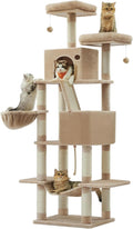 Feandrea Cat Tree, 81.1-Inch Large Cat Tower, 2 Perches, 2 Caves, Camel Brown by FeandreabySONGMICSHOME