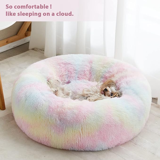 WNPETHOME Calming Dog Bed Cat Bed Donut, Faux Fur Pet Bed Self-Warming Donut - Image 2