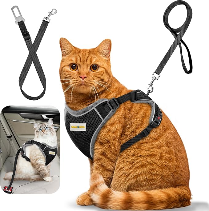 Cat Harness and Leash for Walking, Retractable Cat Harnesses and Leash Set by MingXpets