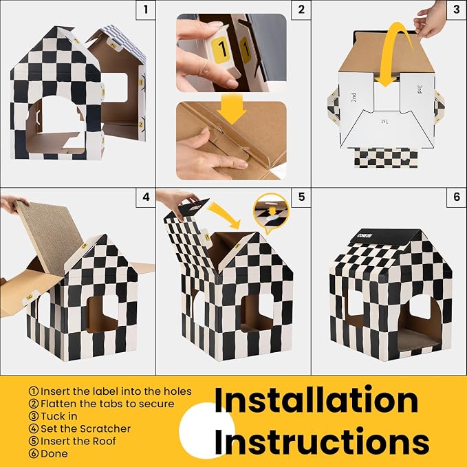 Cardboard Cat House with Scratch Pad & Catnip, Cat Play Scratching House - Image 7