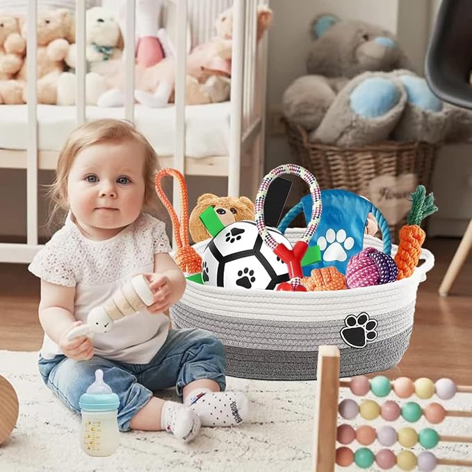 7 Pcs Puppy Dog Toys Storage Basket Set Dog Gift Chew Toys - Image 5
