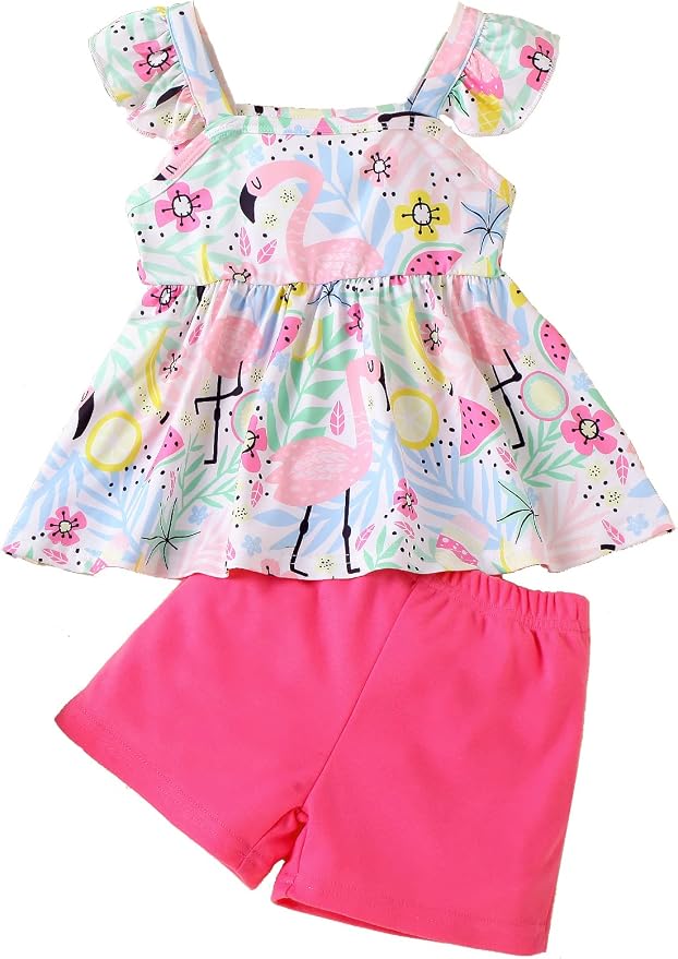 Toddler Baby Girls Summer Clothes Outfits Ruffled Sleeve Dinosaur Shirt Leopard by Popshion
