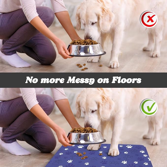 Dog Food Mat, Absorbent Water Bowl Mats Cat Pet Feeding Placemats Dark Blue 24 - Image 5