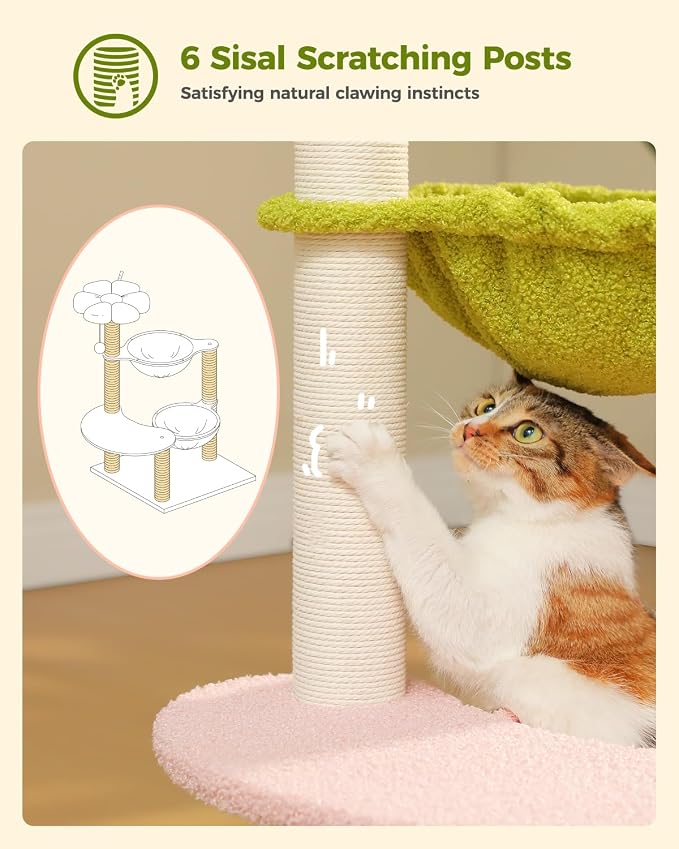 Flower Cat Tree with 2 Large Hammocks, 37.4" Small Cat Tower - Image 5