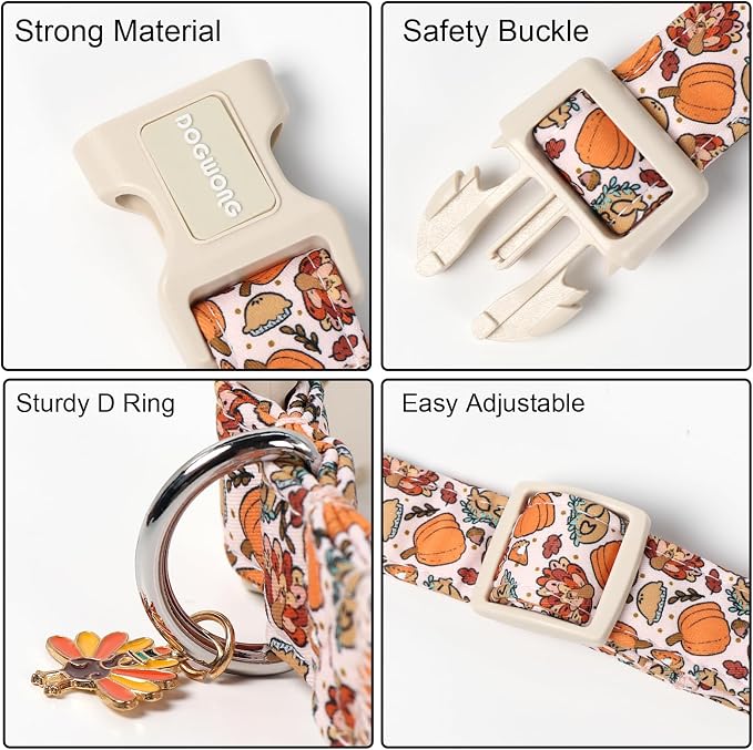 DOGWONG Fall Plaid Dog Collar, Turkey Thanksgiving Dog Collars, Adjustable Cute - Image 3