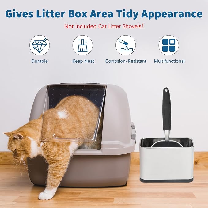 FHTONGE Stainless Steel Cat Litter Scoop Holder, Detachable Metal Cat Scooper - Image 7