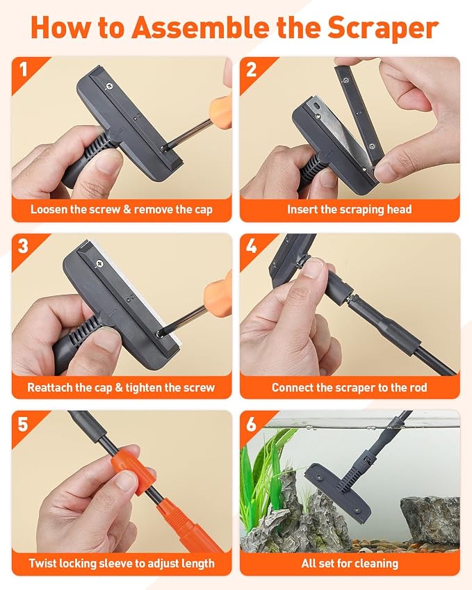 Pawfly Aquarium Cleaning Tools, 7 in 1 Fish Tank Cleaning Kit, Algae Scraper - Image 6