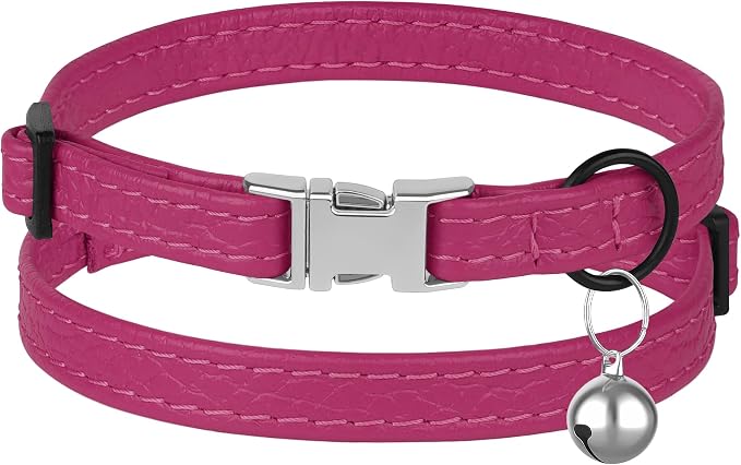 Leather Cat Collar with Buckle and Removable Bell - Image 2