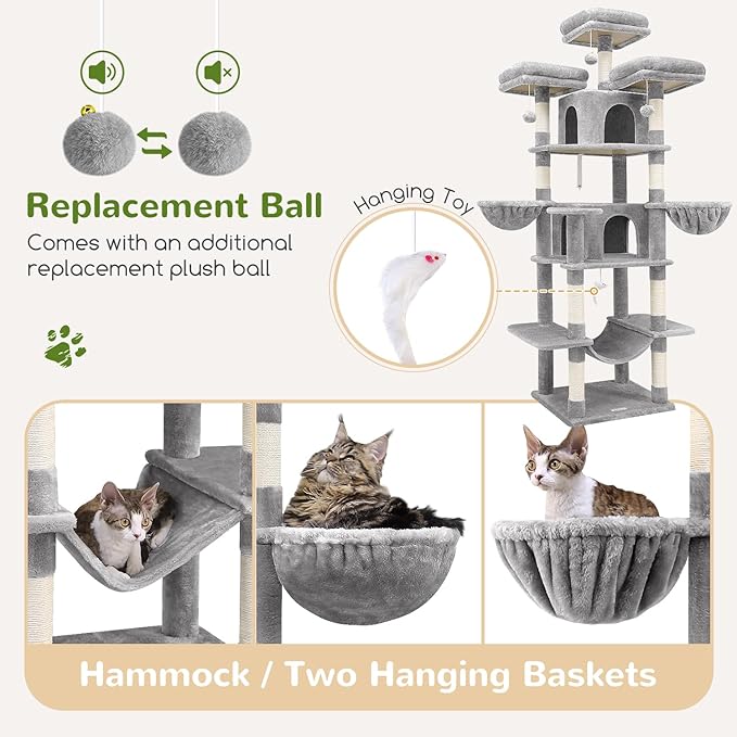 Globlazer Big Cat Tower for Indoor Cats, 80inch Cat Tower for Multiple Adult - Image 5