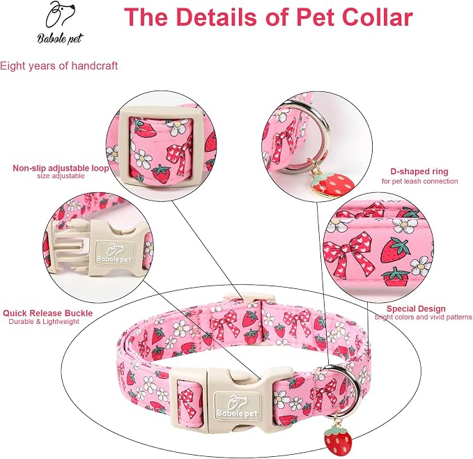 Strawberry Bow Dog Collar for Puppy Small Dogs - Image 3