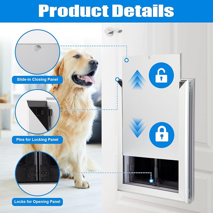 Aluminum Pet Door with Panels, Durable Dog Door with Automatic Closing Magnetic - Image 5