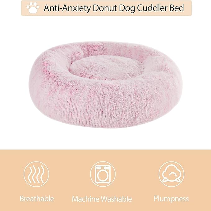 WNPETHOME Calming Dog Bed Cat Bed Donut, Faux Fur Pet Bed Self-Warming Donut - Image 3