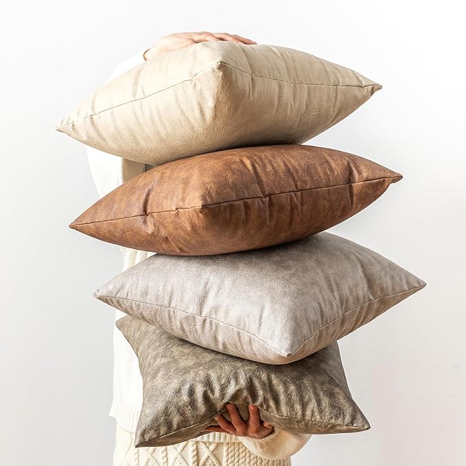 Pack of 2 Leather Throw Pillow Covers, Modern Boho Decorative Cognac Thickened - Image 6
