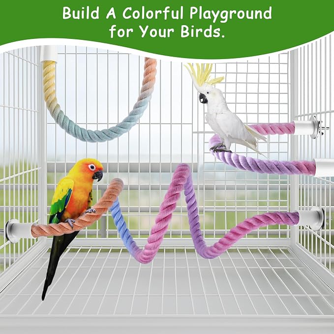 3 Pcs Bird Rope Perches Gradient Color, Bendable Parrot Bird Perch Rope Stand - Image 7