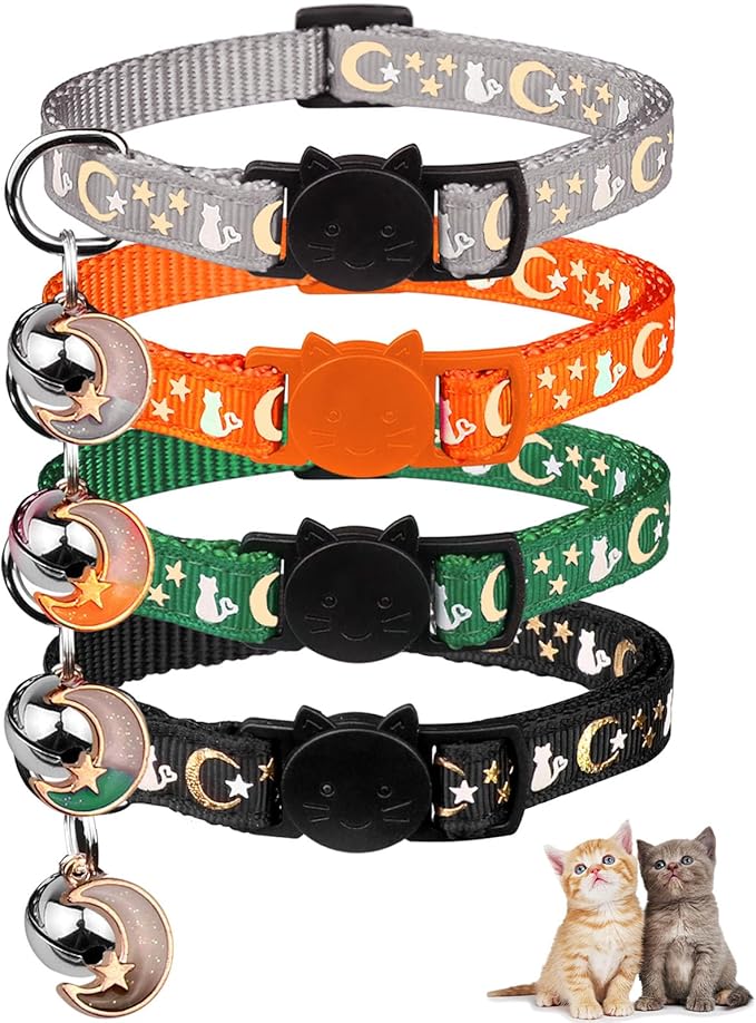 4PCS Cat Collar with Bells, Breakaway Cat Collars, Kitten Collar with Bell by Baeuppit