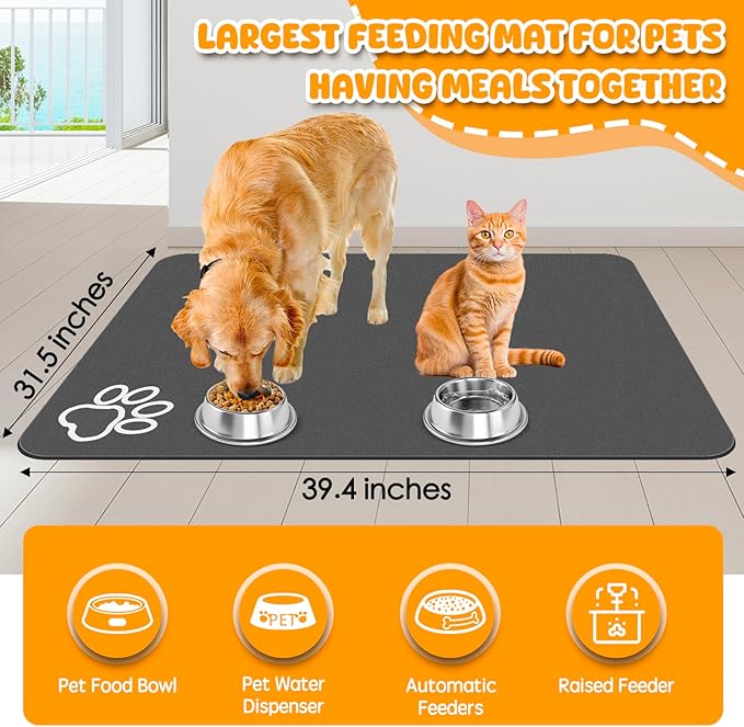 Dog Food Mat, 39.4"x31.5" Largest Absorbent Dog Mat - Image 2