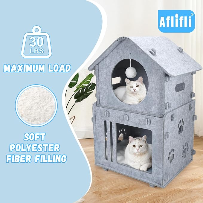 2-Storey Detachable Cat House for Indoor Cats Bed, Covered Beds & Furniture - Image 2