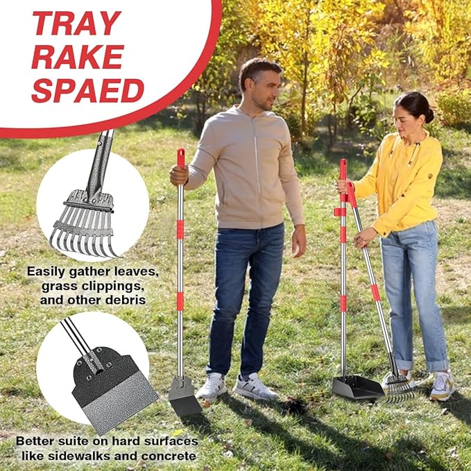 Pooper Scooper, Long Handle Dog Pooper Scooper, Heavy Duty Stainless Steel Rake - Image 3