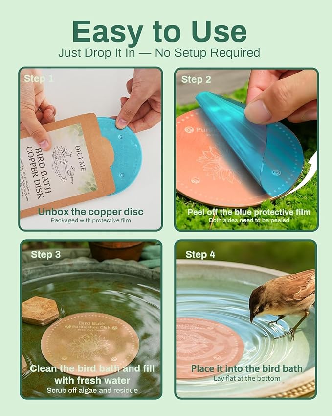 Bird Bath Purification Disk Pure Copper Outside Winter Solar Power Birdbath - Image 6