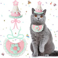 Sanwuta 2 Pcs Cat Birthday Party Supplies, Knit Cat Hat Kitten Birthday Bib by Sanwuta