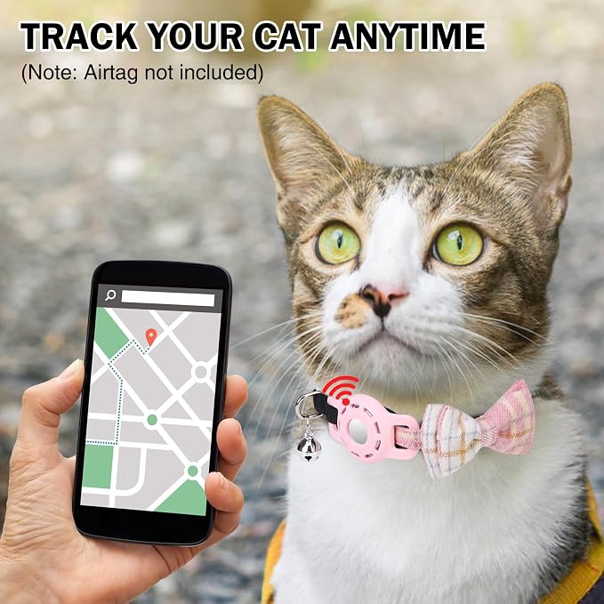 Airtag Cat Collar with Bells and Bowtie -Safety Elastic Band Kitten Collar - Image 2