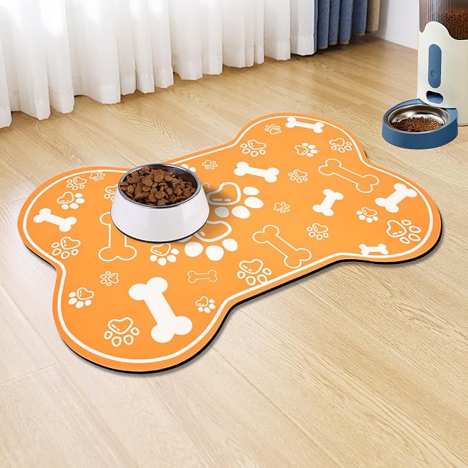 Dog Cat Mat for Food and Water, Rapid Absorbent Pet Feeding Mat, Bone Shaped by VoanosHome