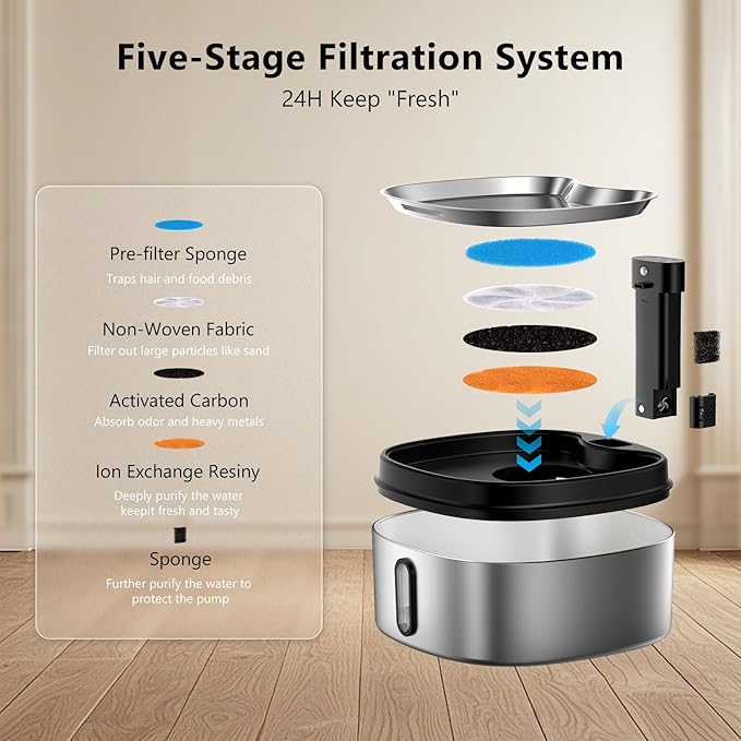 Wireless Cat/Dog Water Fountain 7L/236oz/1.8Gal, DRLWXYSJ Stainless Steel - Image 7