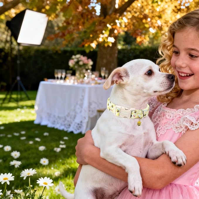 DOGWONG Spring Summer Dog Collar- Bee Flower Dog Collar, Adjustable Soft Girl - Image 4