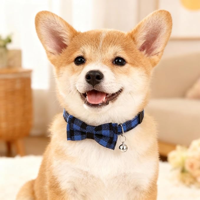 6Pcs Cats Bowtie Collar with Bell, Breakaway Cats Collars, Classic Plaid Kitten - Image 4