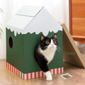 Cardboard Cat House with Scratch Pad & Catnip, Cat Play Scratching House by Conlun