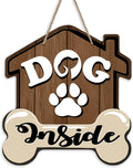 Dog Inside Front Door Sign, Doghouse Bone Paw Prints Wood Door Hanger Outdoor by Bolisom