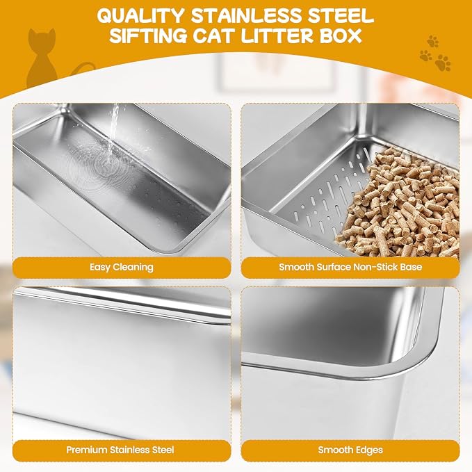 23.6''x15.7''x8'' Stainless Steel Sifting Litter Box, XXL Large Metal Sifting - Image 6