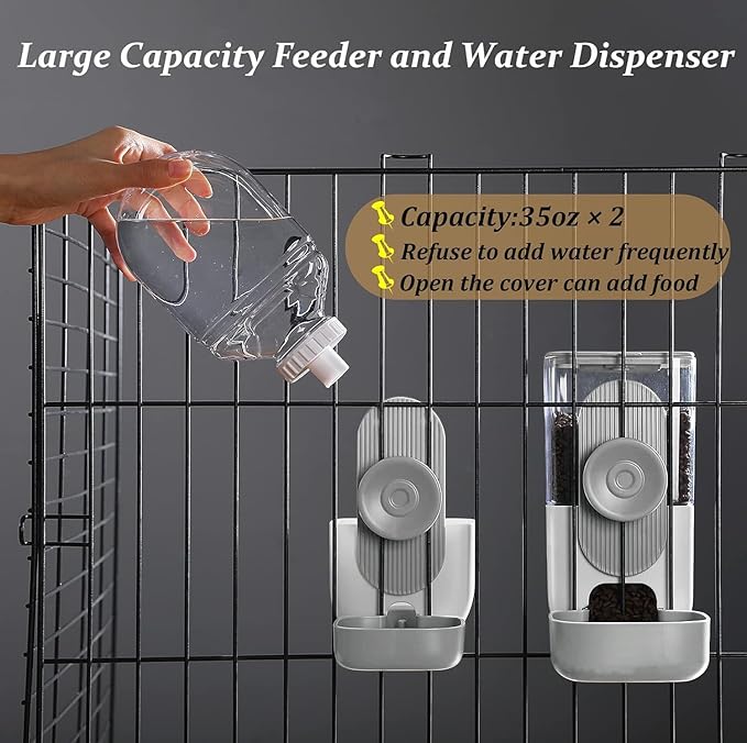Kenond Hanging Automatic Food Water Dispenser, 35oz Rabbit Feeder Guinea Pig - Image 2