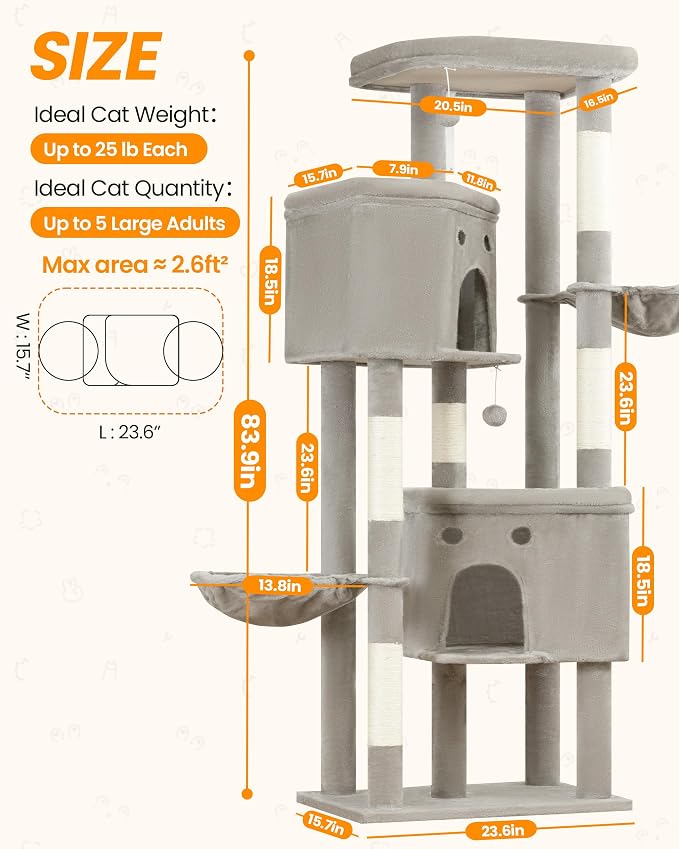 Extra Large Cat Tree, 84 Inch XXL Giant Cat Tower - Image 8