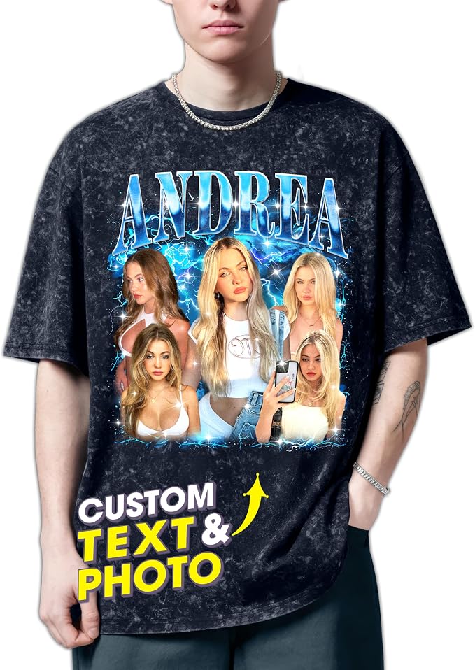 H-DEWALL Custom T Shirts Mineral Wash Tshirt Bootleg Rap Tee Customized Gifts by H-DEWALL
