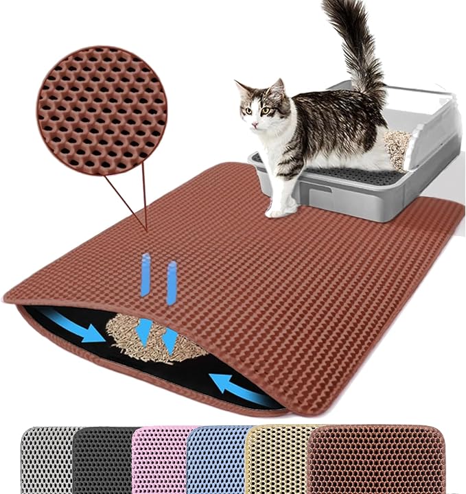 Jumbo Cat Litter Mat, 46x26 Inches Double Layer Honeycomb Litter Trapping Mat by Petinstinct
