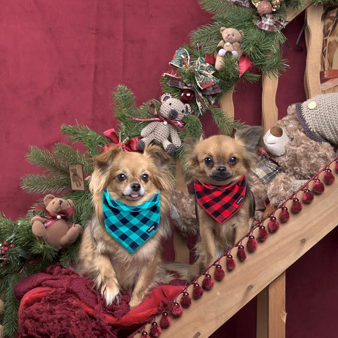Buffalo Plaid Dog Bandanas Fall Christmas Small 6PCS Dog Gifts Red Blue Green - Image 5