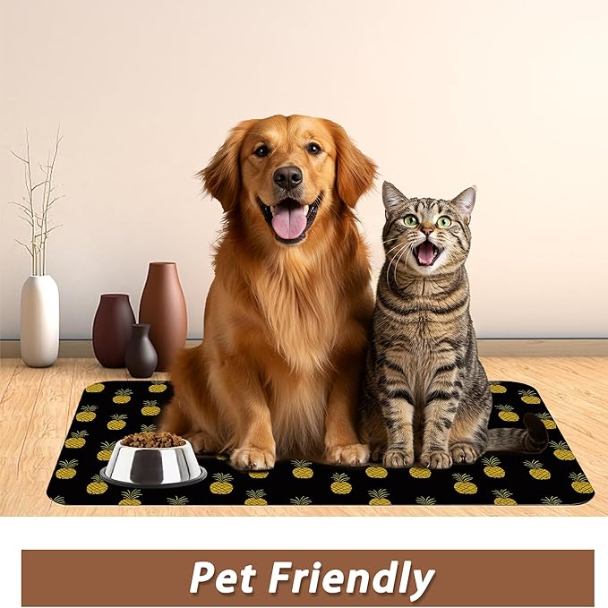 Dog Food Mat for Floors, Pineapple Tropical Absorbent Quick-Dry Pet Feeding Mat - Image 6
