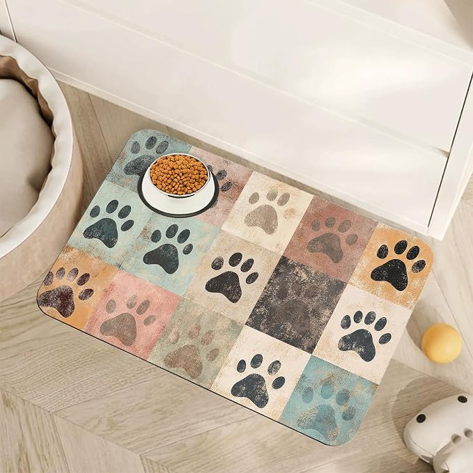 Cute Cat Paw Print Dog Food Mat by Unknown