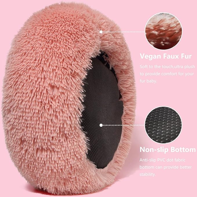 Calming Donut Dogs Beds for Small Dogs Washable, 23inch Plush Round Pet Bed for - Image 2