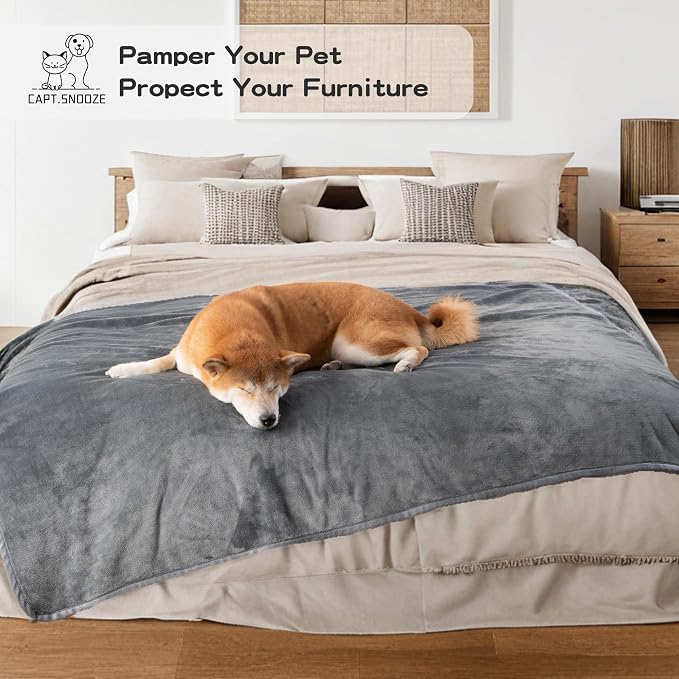 Waterproof Dog Blankets Dark Grey Pet Blanket 60"x80", Soft Fluffy Sofa Car Bed - Image 6