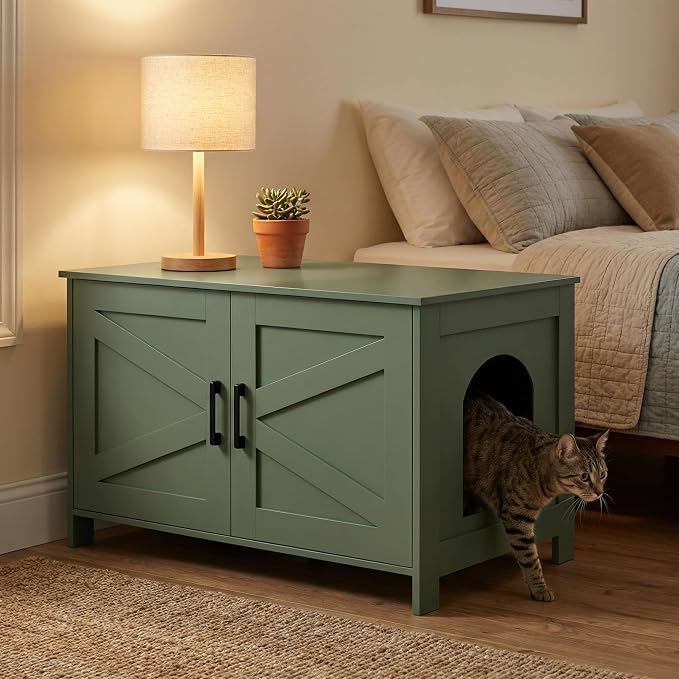 Homhedy Cat Litter Box Enclosure, Litter Box Furniture Hidden - Image 6