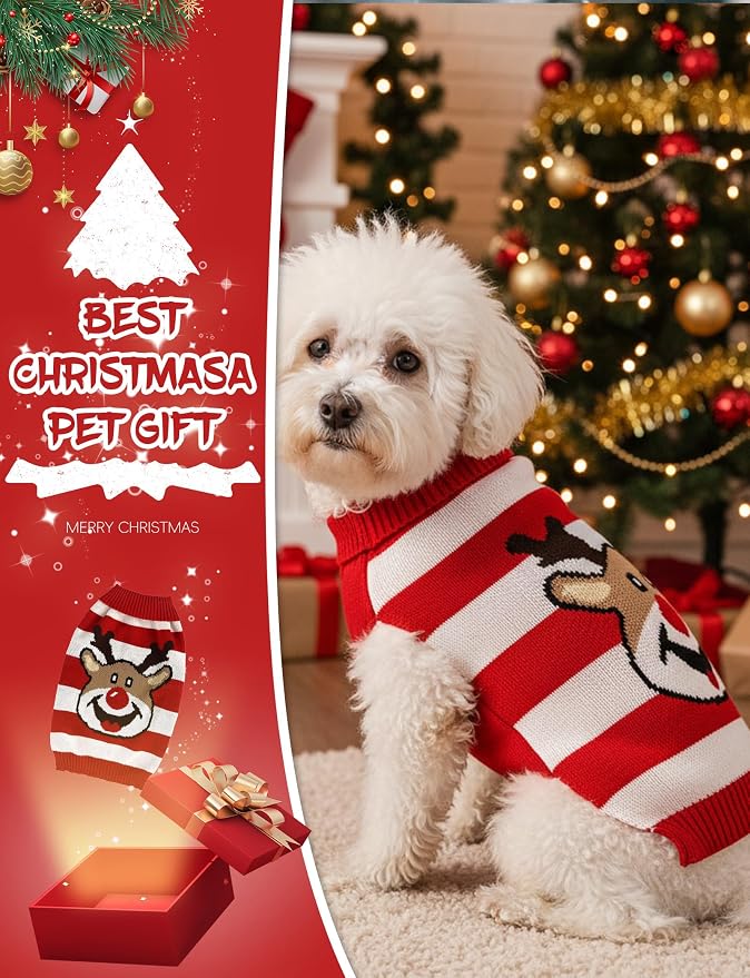 Dog Christmas Sweater, Soft Warm Pet Clothes Coat - Image 2