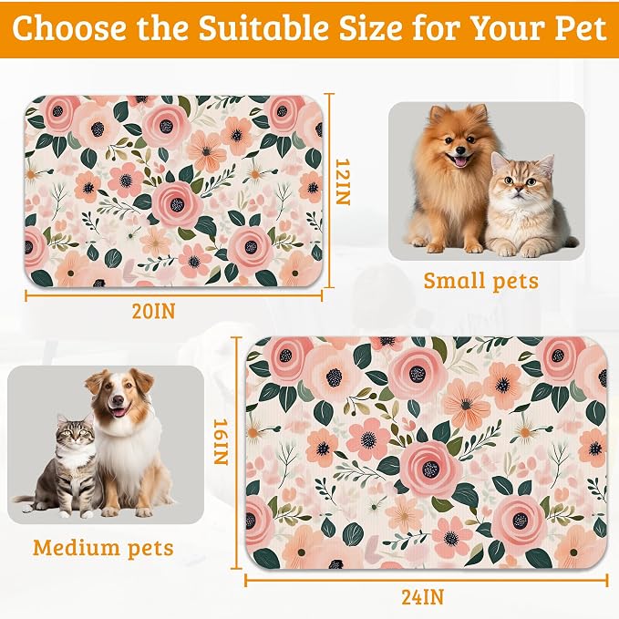Dog Bowl Mat, Blooming Flowers Pet Feeding Mat - Image 6